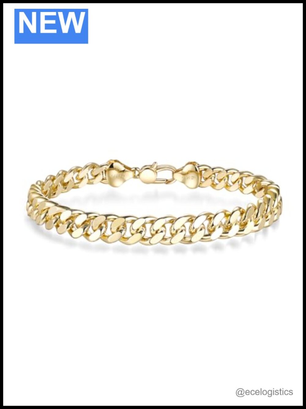 14K Gold Cuban Link Bracelet 8mm Diamond-Cut Curb Chain Secure Buckle